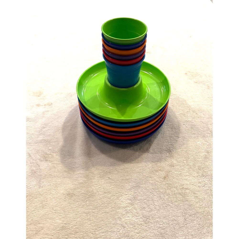 GreatPlate 12pc Reusable Party Plate and Cup Set Multi Color BPA Free USA Made